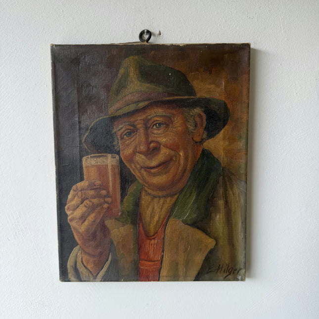 Vintage Portrait Oil Painting "Smiling Man" Traditional Small Art Holland Art Shop