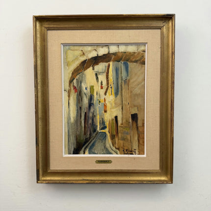 Rustic Cityscape Oil Painting "Arched Street" Refined Belgian Artwork Holland Art Shop
