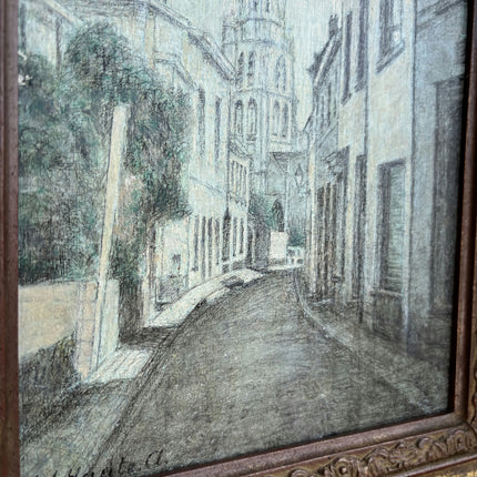 Vintage Cityscape Drawing "Ornate Frame" Traditional Small Artwork Holland Art Shop