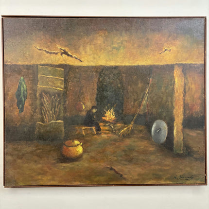 Classic Interior Oil Painting "Burning Campfire" Rustic Art Holland Art Shop