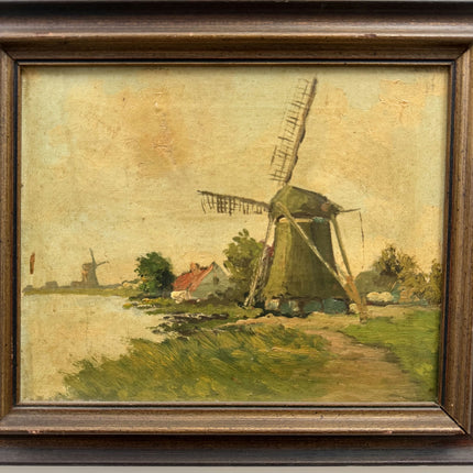 Handcrafted Landscape Oil Painting "Green Windmill" Expressive Small Art Holland Art Shop
