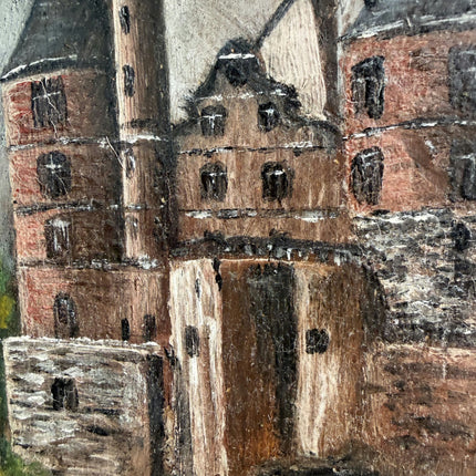 Original Cityscape Oil Painting "Old Castle" Handcrafted Artwork Holland Art Shop