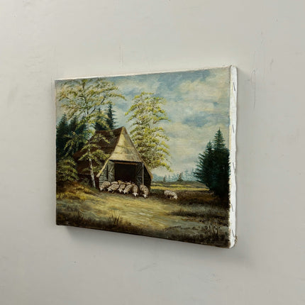 Handcrafted Animals Oil Painting "Thatched Barn" Timeless Small Artwork Holland Art Shop