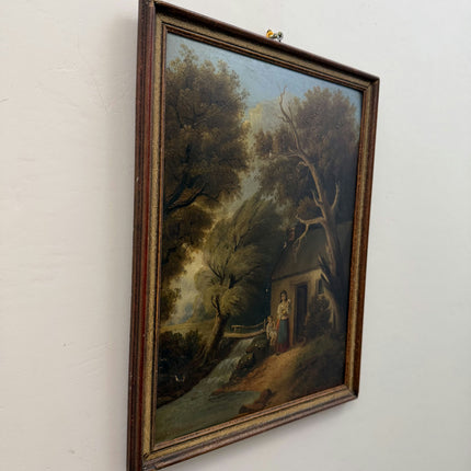 1804 Antique Landscape Oil Painting "Woman Figure" Small Art Holland Art Shop