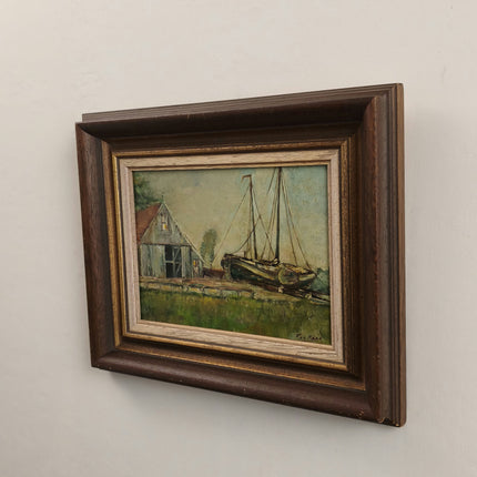Refined Harbor Scene Oil Painting "Sailboat Dock" Detailed Small Artwork Holland Art Shop