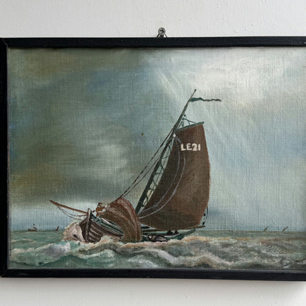 Expressive Seascape Oil Painting "Sailing Boat" Detailed Small Artwork Holland Art Shop