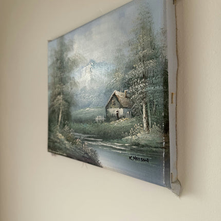 Traditional Oil Painting Winter Landscape "Rustic Cabin" Vintage Small Art Holland Art Shop