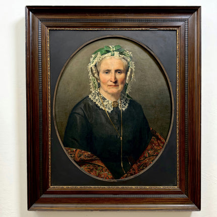 19th Century Antique Portrait Oil Painting "Elderly Woman" Large Artwork Holland Art Shop