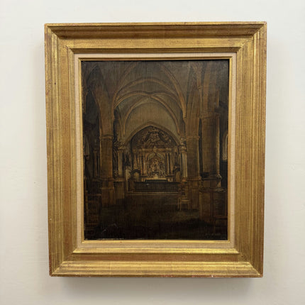 1938 Church Interior Oil Painting "Gilded Frame" Belgian Art Holland Art Shop