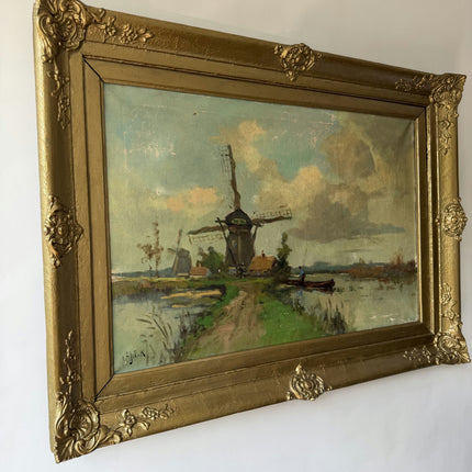 Authentic Seascape Oil Painting "Windmill Scene" Detailed Dutch Art Holland Art Shop
