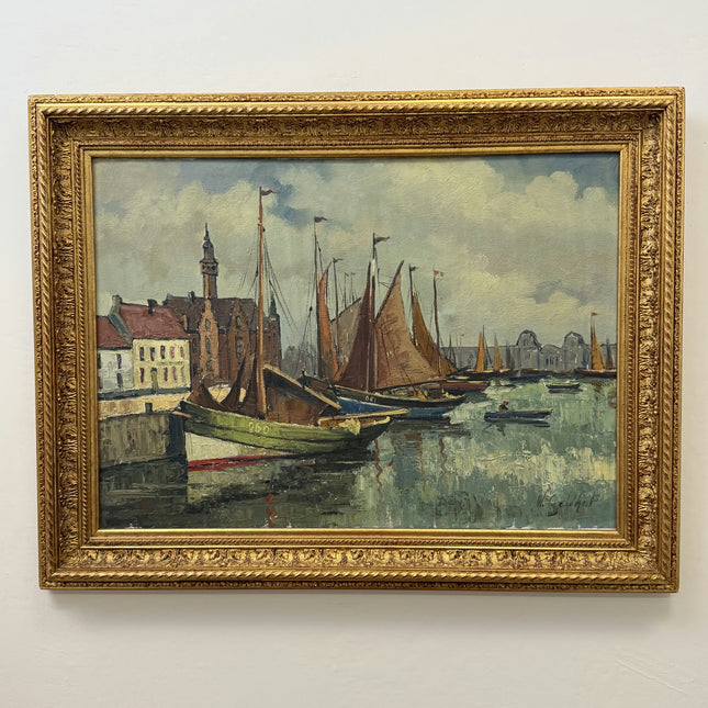 Elegant Harbor Scene Oil Painting "Fishing Boat" Traditional Large Art Holland Art Shop