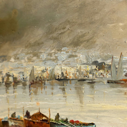 Detailed Harbor Scene Oil Painting "Gilded Frame" Rustic Small Art Holland Art Shop
