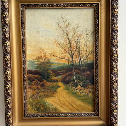 1929 Landscape Oil Painting "Country Path" Small Artwork Holland Art Shop