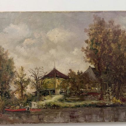 Expressive Landscape Oil Painting "Red Boats" Authentic Art Holland Art Shop
