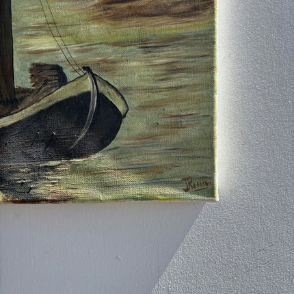 Timeless Harbor Scene Oil Painting "Row Boats" Rustic Artwork Holland Art Shop
