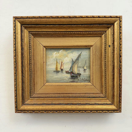 Vintage Seascape Oil Painting "Golden Frame" Detailed Small Artwork Holland Art Shop