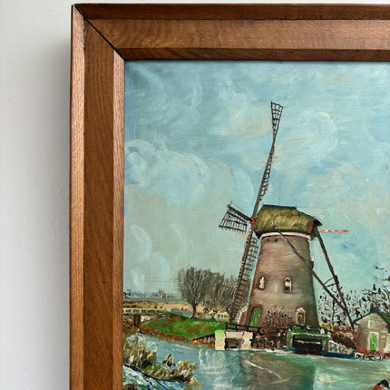 Fine Oil Painting Winter Landscape "Windmill Reflection" Handcrafted Large Art