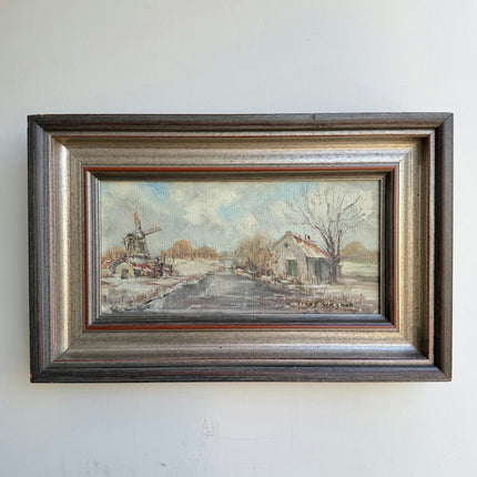 Vintage Winter Landscape Oil Painting "Painted Frame" Detailed Small Artwork Holland Art Shop