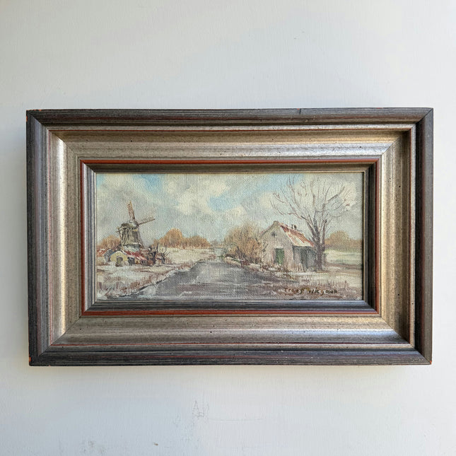 Vintage Winter Landscape Oil Painting "Painted Frame" Detailed Small Artwork Holland Art Shop