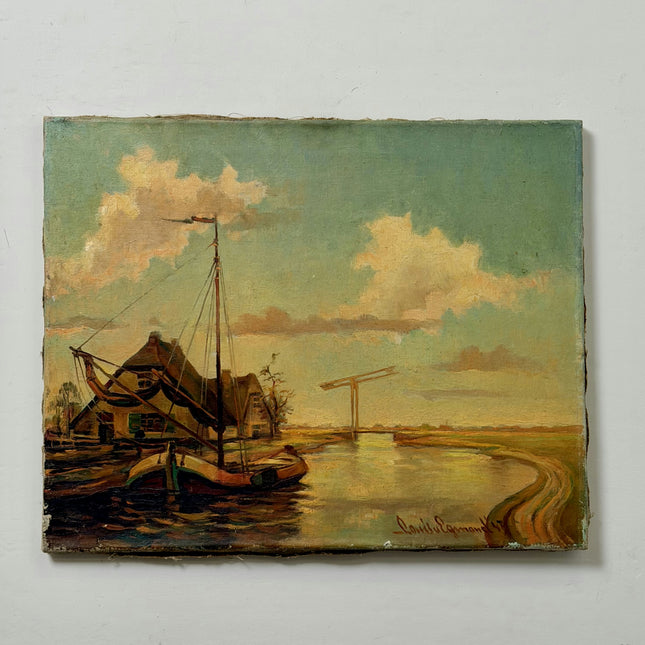 1943 Landscape Oil Painting "Wooden Rail" Art Holland Art Shop