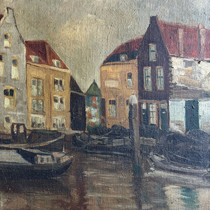 Elegant Cityscape Oil Painting "Harbor Houses" Original Art Holland Art Shop