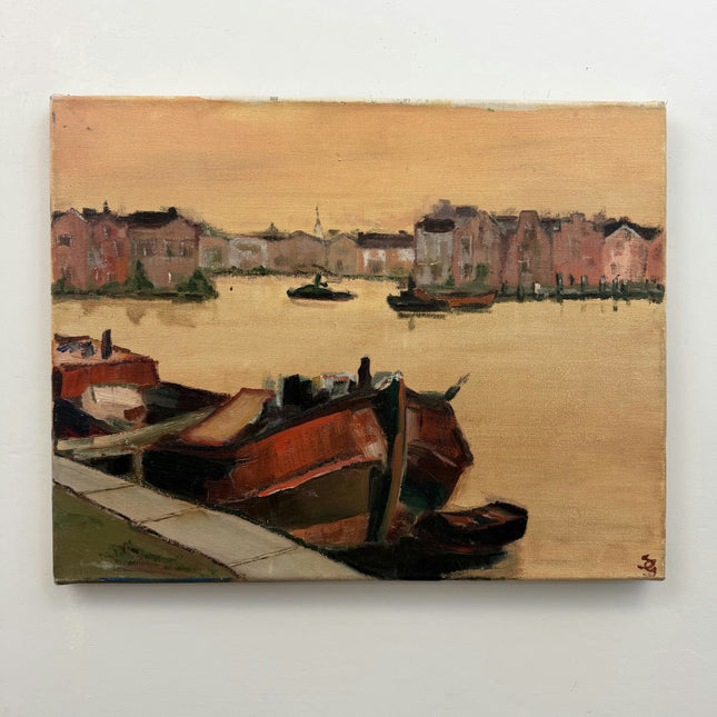 Rustic Seascape Oil Painting "Red Boats" Detailed Art Holland Art Shop