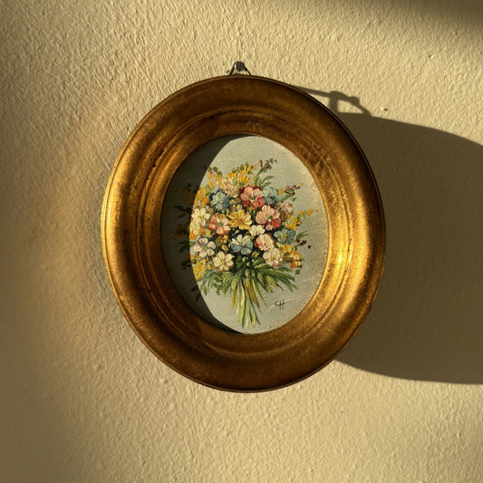 Fine Flowery Still Life Oil Painting "Flower Bouquet" Marvelous Small Artwork