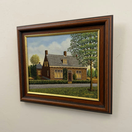 Refined Cityscape Oil Painting "Brick House" Vintage Small Artwork Holland Art Shop