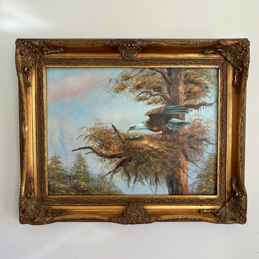 Oil Painting Animals "Eagle Nesting Site" Rococo Framed Medium Art