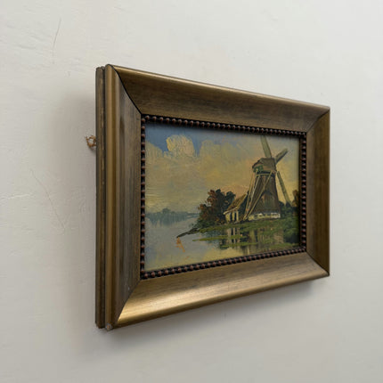 Authentic Landscape Oil Painting "Thatched Windmill" Rustic Small Art Holland Art Shop
