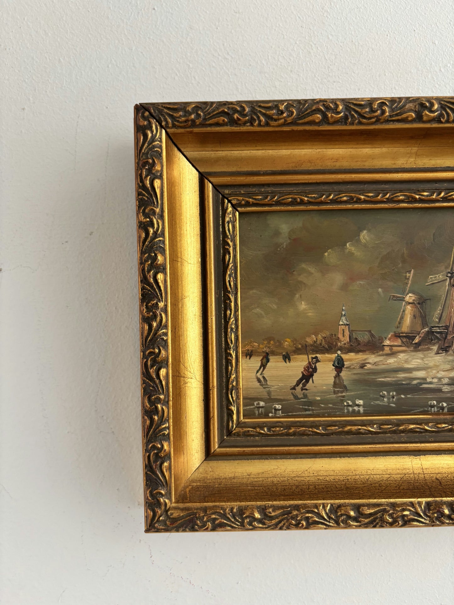 Figurative Oil Painting Winter Landscape "Ice Skaters Delight" Fine Small Art