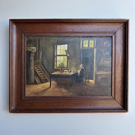Vintage Interior Oil Painting "Seated Woman" Handcrafted Artwork Holland Art Shop