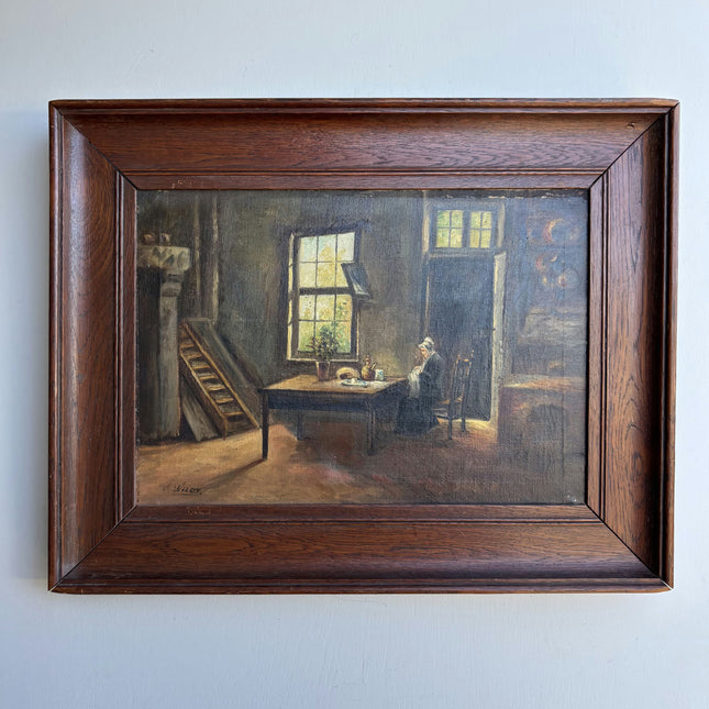 Vintage Interior Oil Painting "Seated Woman" Handcrafted Artwork Holland Art Shop