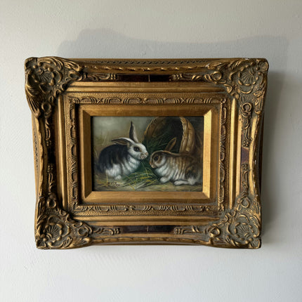 Timeless Animals Oil Painting "Pair Rabbits" Original Small Artwork Holland Art Shop