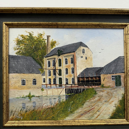 Authentic Cityscape Oil Painting "River Mill" Original Small Artwork Holland Art Shop