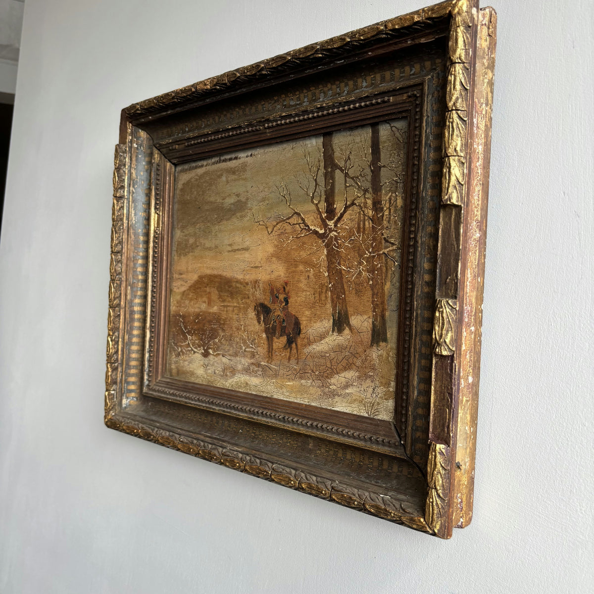 19th Century Antique Winter Landscape Oil Painting 