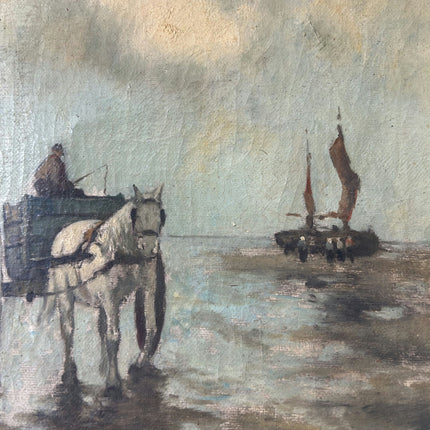 Detailed Harbor Scene Oil Painting "Horse Cart" Timeless Small Artwork Holland Art Shop