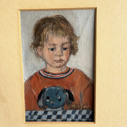 Rustic Figurative Oil Painting "Two Children" Authentic Small Artwork Holland Art Shop