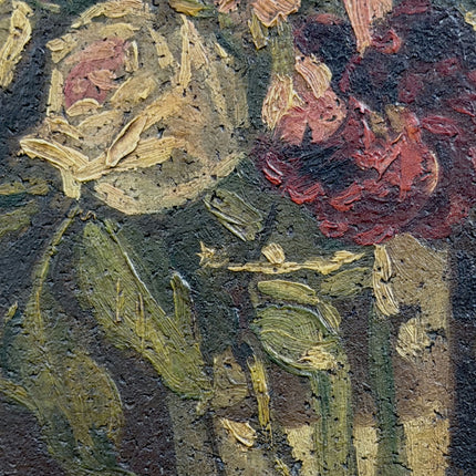19th Century Antique Floral Still Life Oil Painting "Vase Flowers" Small Artwork Holland Art Shop