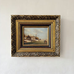 Detailed Winter Landscape Oil Painting "Gilded Frame" Refined Small Art Holland Art Shop