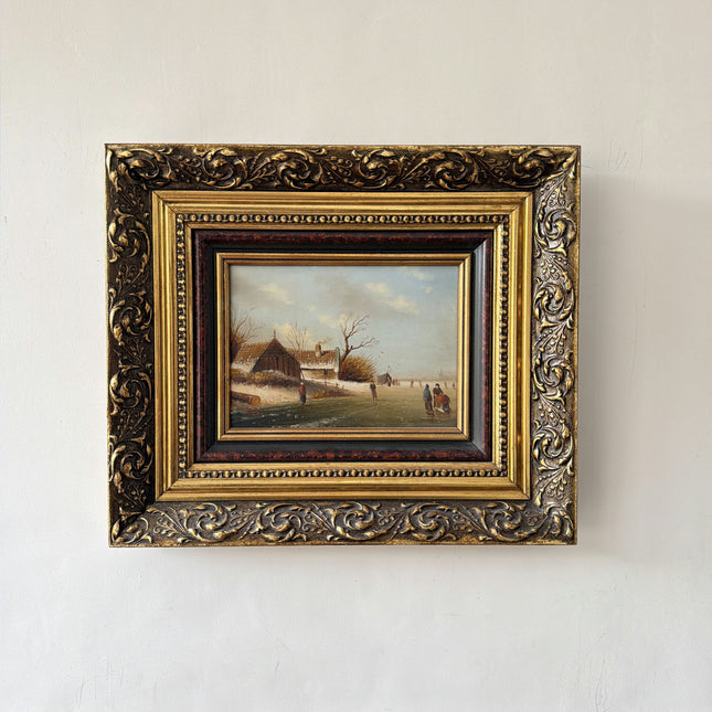 Detailed Winter Landscape Oil Painting "Gilded Frame" Refined Small Art Holland Art Shop