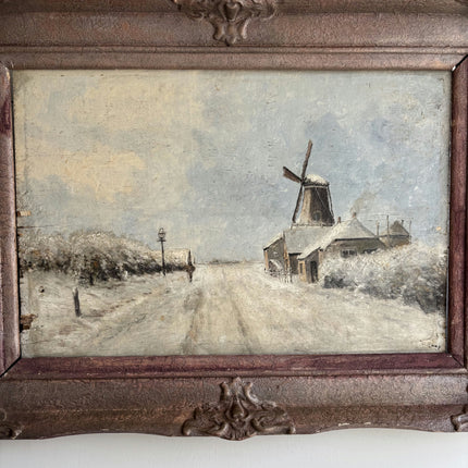 Rustic Winter Landscape Oil Painting "Windmill Structure" Refined Large Artwork Holland Art Shop