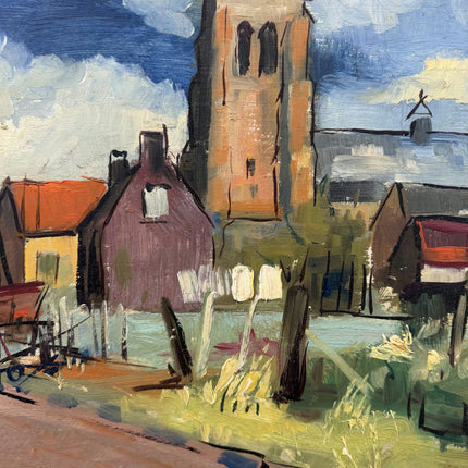 Handcrafted Cityscape Oil Painting "Village Tower" Classic Artwork Holland Art Shop