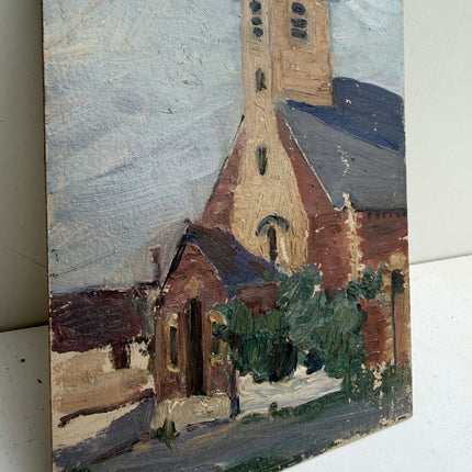 Elegant Cityscape Oil Painting "Bell Tower" Authentic Small Art Holland Art Shop