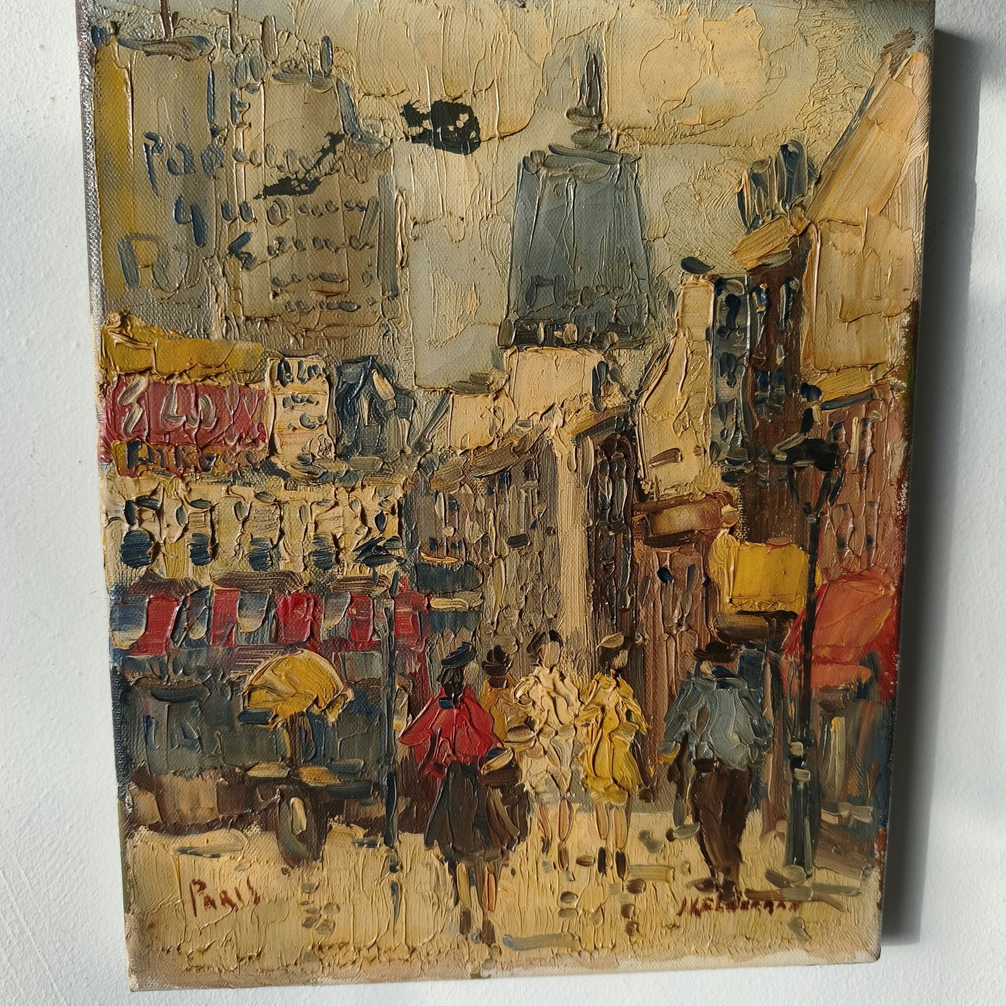 Classic Cityscape Oil Painting "City Stroll" Handcrafted Small Art