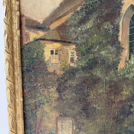 Authentic Cityscape Oil Painting "Thatched Cottage" Vintage Art Holland Art Shop