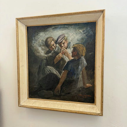 Elegant Figurative Oil Painting "Three Boys" Authentic Belgian Art Holland Art Shop
