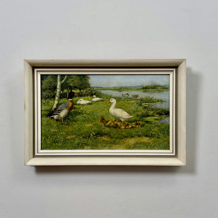 Authentic Animals Oil Painting "Grazing Geese" Vintage Art Holland Art Shop