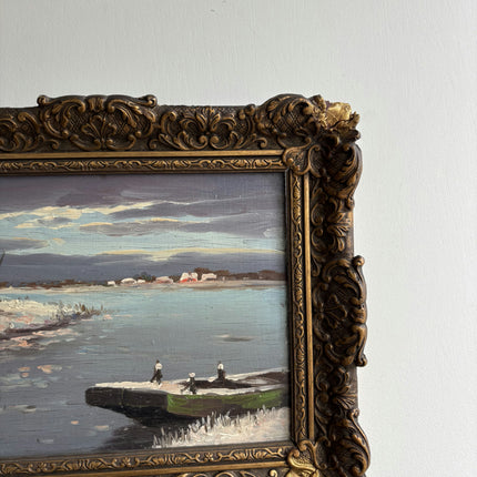 Expressive Winter Landscape Oil Painting "Ornate Frame" Refined Small Artwork Holland Art Shop