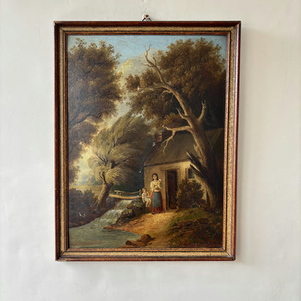 1804 Antique Landscape Oil Painting "Woman Figure" Small Art Holland Art Shop